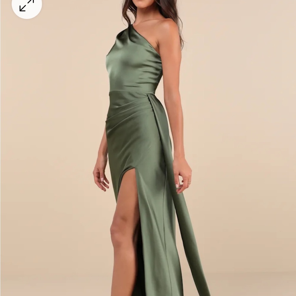 Lulus Women's XL Green One-Shoulder Satin Maxi Dress Evening Gown - Picture 15 of 15